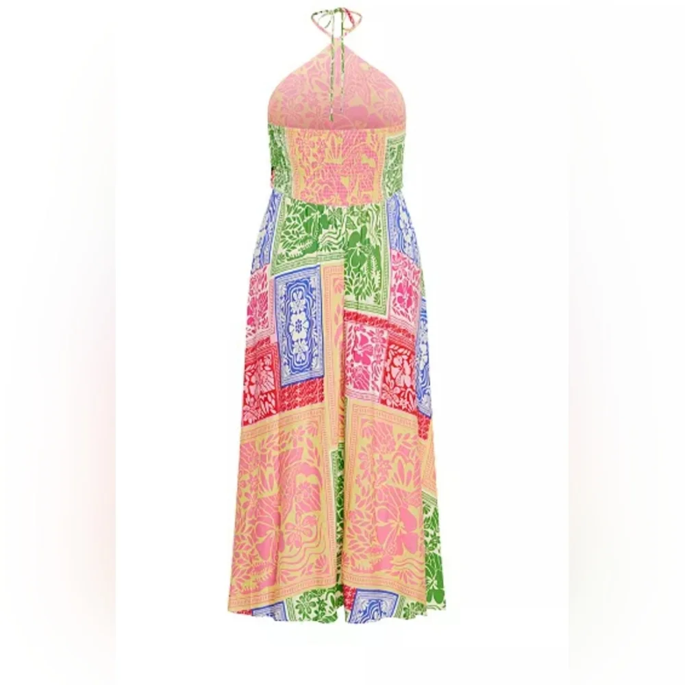 City Chic NWT Multicolor Patchwork Halter Maxi Dress Size=18 - Picture 3 of 6